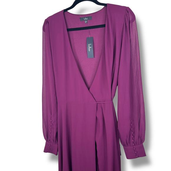 Lulus NWT My Whole Heart Plum Long Sleeve Balloon Sleeves Wrap Maxi Dress XL - Picture 5 of 11